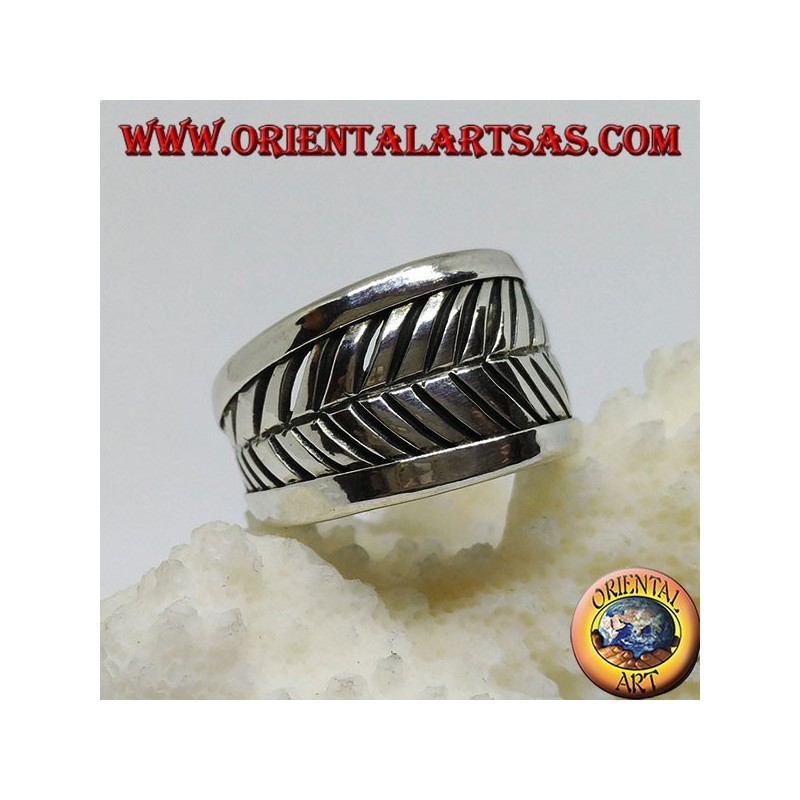 Anillo de plata de banda, ranuras de hojas ajustables