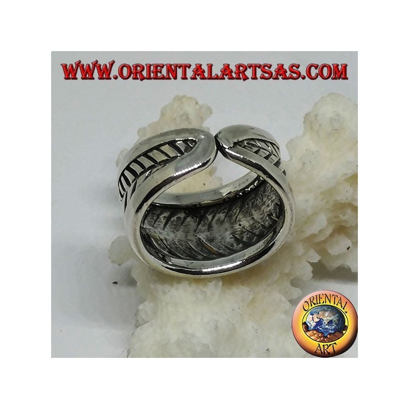 Band silver ring, adjustable leaf grooves