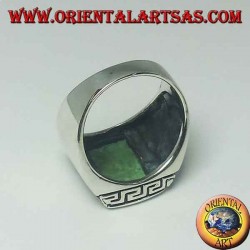 Silver ring with natural rectangular turquoise surrounded by a Greek engraving
