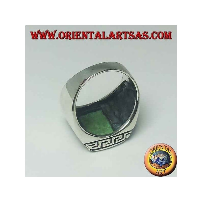 Silver ring with natural rectangular turquoise surrounded by a Greek engraving