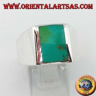 Bague en argent simple avec turquoise rectangulaire naturelle  (25)