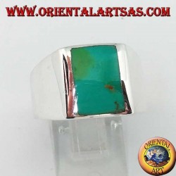 Simple silver ring with natural rectangular turquoise  (25)