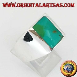 Simple silver ring with natural rectangular turquoise  (25)