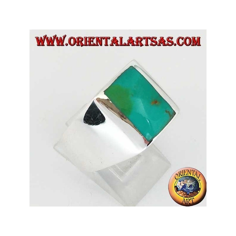 Simple silver ring with natural rectangular turquoise  (25)
