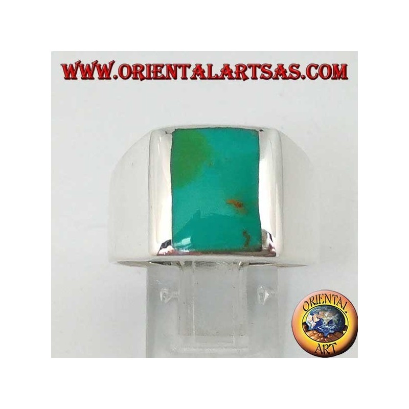 Anillo simple de plata con turquesa natural rectangular  (25)