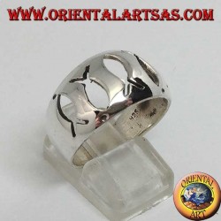 Rounded silver ring with openwork Ichthys (symbol of Christianity)