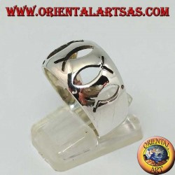 Rounded silver ring with openwork Ichthys (symbol of Christianity)