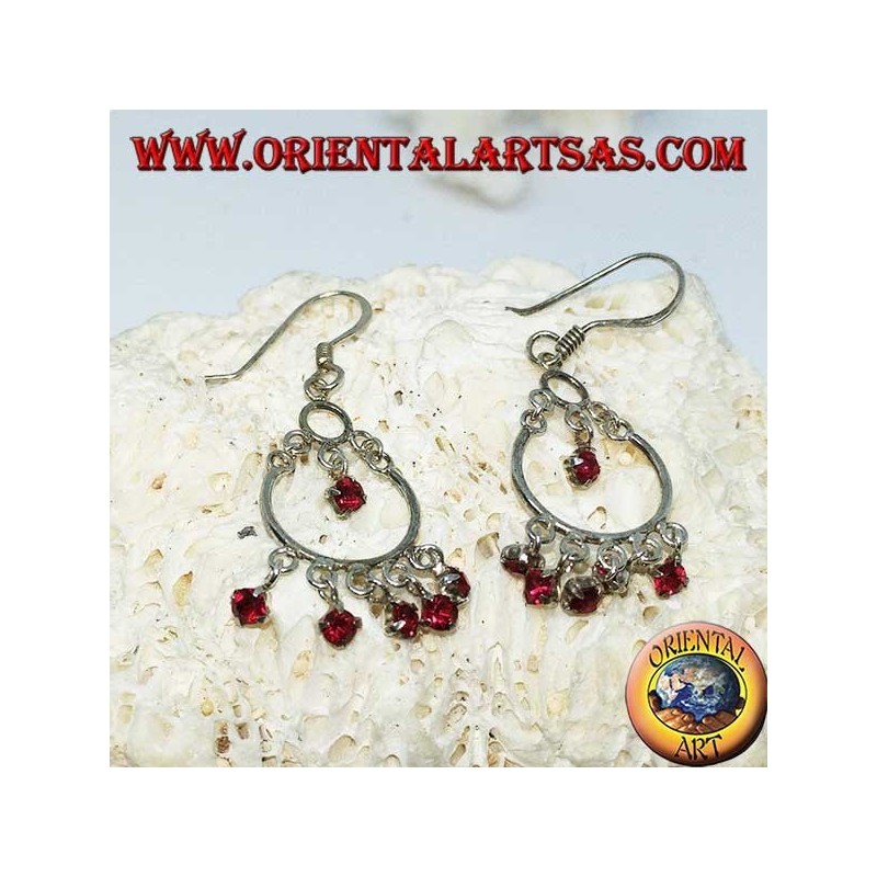 Silver earrings with 5 + 1 small red zircons