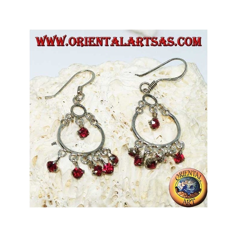 Silver earrings with 5 + 1 small red zircons