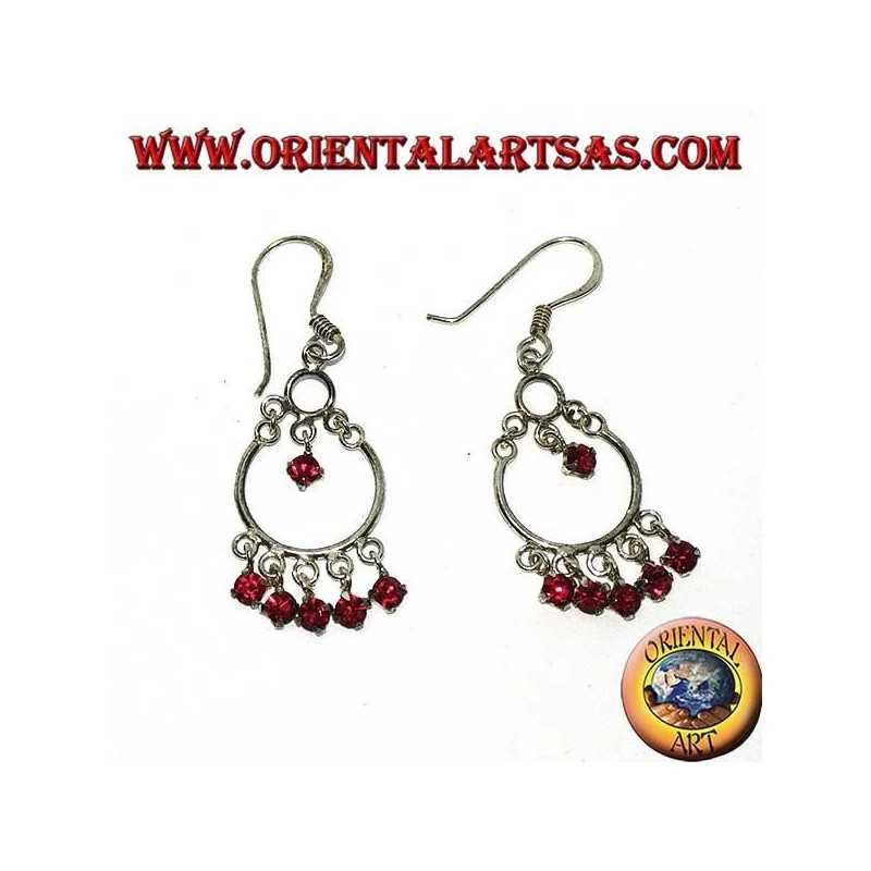 Silver earrings with 5 + 1 small red zircons