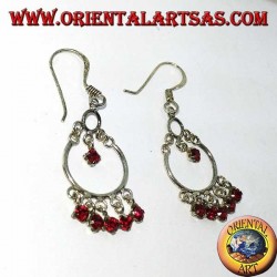 Silver earrings with 5 + 1 small red zircons