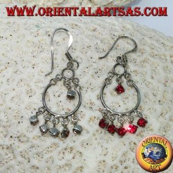 Pendientes de plata con 5 + 1 circonitas rojas pequeñas