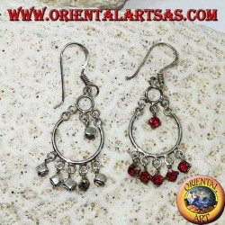 Pendientes de plata con 5 + 1 circonitas rojas pequeñas