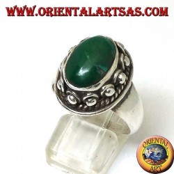 Anillo de plata con tachuelas alrededor del cuerpo, del turquesa natural antiguo ovalado