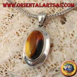 Colgante de plata con ámbar tibetano natural ovalado