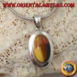 Pendentif en argent avec ambre tibétain naturel ovale