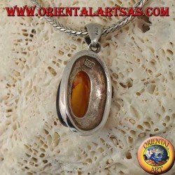 Pendentif en argent avec ambre tibétain naturel ovale