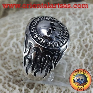 Anello Teschio Harlry Davidson motociclista in argento