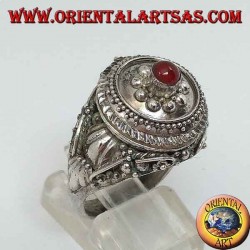 Silver poison ring with carnelian