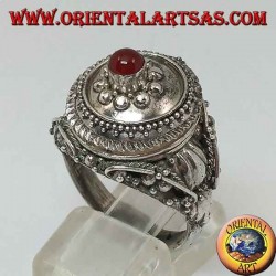 Silver poison ring with carnelian