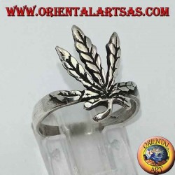 Silver ring with carved marijuana leaf