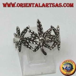 Bague en argent avec 3 feuilles de marijuana sculptées