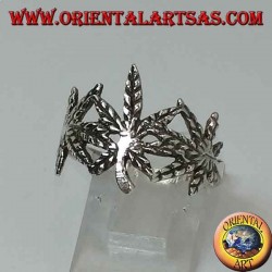 Anillo de plata con 3 hojas de marihuana talladas