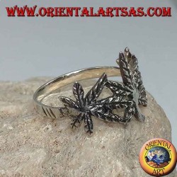 Silver ring with 3 carved marijuana leaves