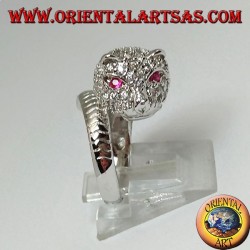 Panther silver ring studded with cubic zirconia with ruby eyes