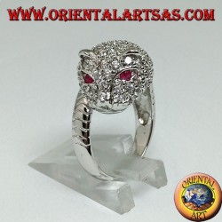 Bague panthère en argent parsemée de zircone cubique aux yeux rubis