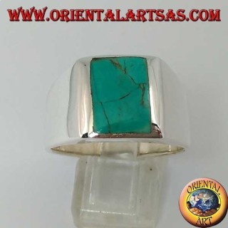 Bague en argent simple avec turquoise rectangulaire naturelle  (28)