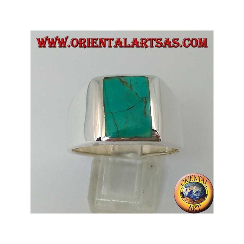 Anillo simple de plata con turquesa natural rectangular  (28)