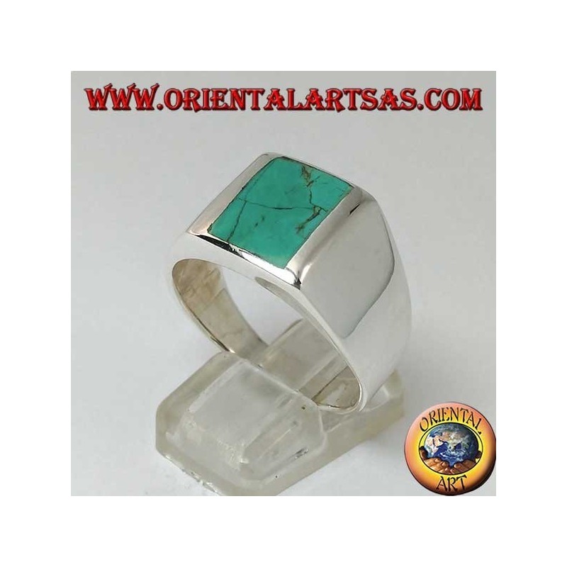 Bague en argent simple avec turquoise rectangulaire naturelle  (28)