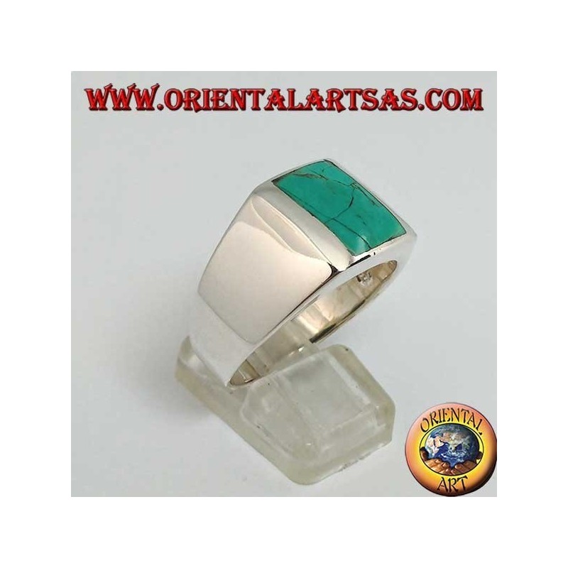 Bague en argent simple avec turquoise rectangulaire naturelle  (28)