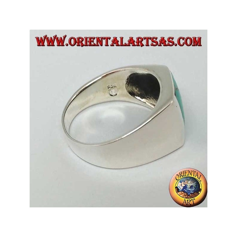 Simple silver ring with natural rectangular turquoise  (28)