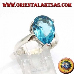 Anillo de plata con topacio azul en forma de gota con ajuste de garra