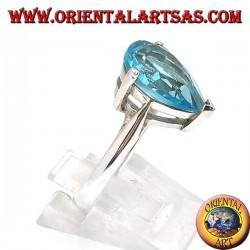 Anillo de plata con topacio azul en forma de gota con ajuste de garra