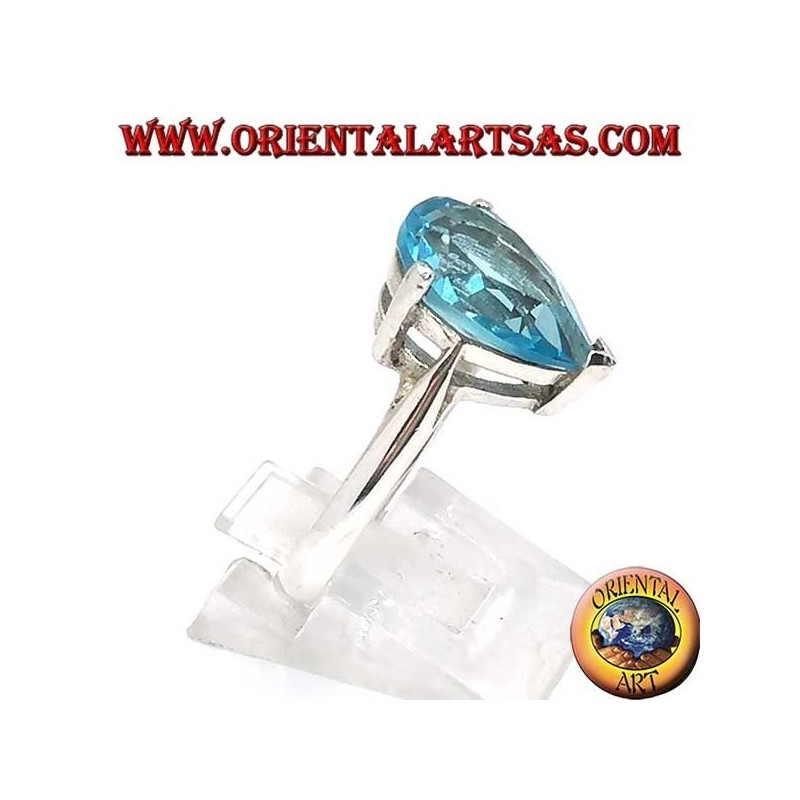 Silberring mit tropfenförmigem Blautopas mit Krallenfassung