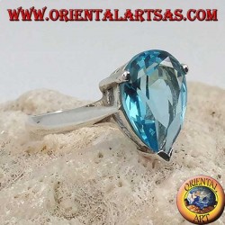 Anillo de plata con topacio azul en forma de gota con ajuste de garra