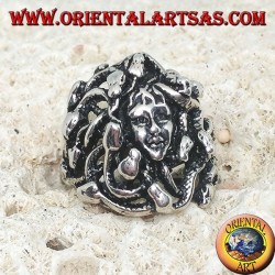Silver medusa head ring with snakes