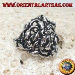 Silver medusa head ring with snakes