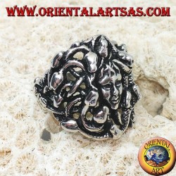 Silver medusa head ring with snakes
