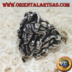 Bague tête de méduse en argent avec serpents