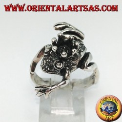 Silver frog ring with crown