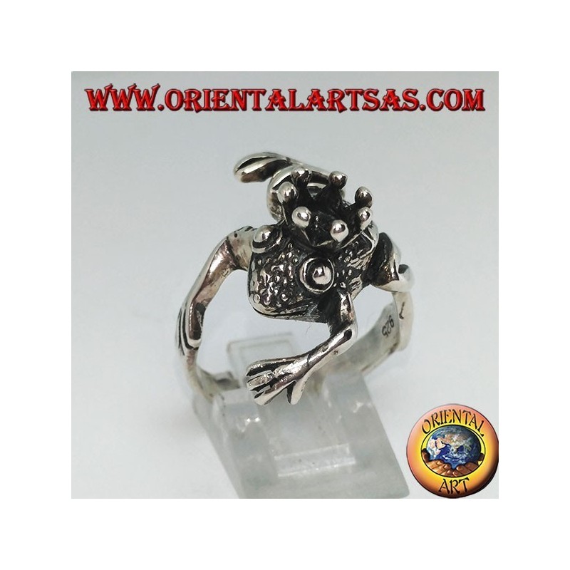 Bague grenouille en argent avec couronne