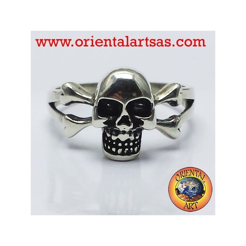 ring skull with bones silver