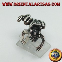 Silver frog ring with crown