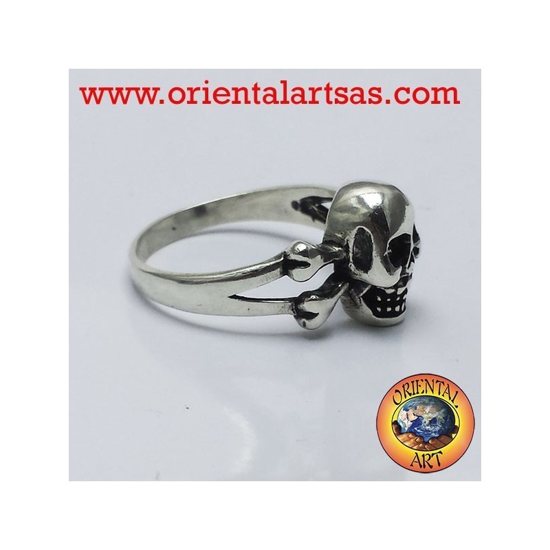 ring skull with bones silver