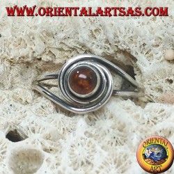 Silver ring with round natural amber wrapped in a silver thread