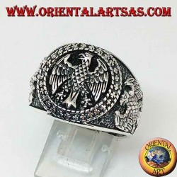 Silver ring with federal bas-relief eagles